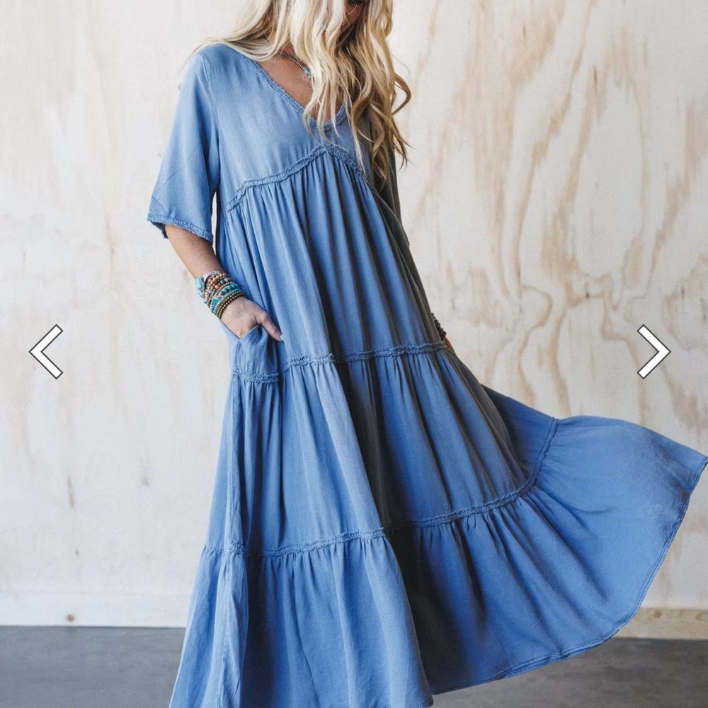 Easel Denim Tiered Maxi Dress Medium